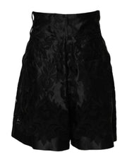 Dolce & Gabbana Black Floral Embroidery Silk High Waist Shorts