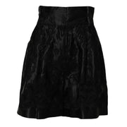 Dolce & Gabbana Black Floral Embroidery Silk High Waist Shorts