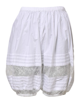 Dolce & Gabbana White Lace Paneled Cotton High Waisted Shorts
