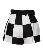 Dolce & Gabbana Black White Floral Brocade Hot Pants Shorts