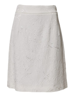 Dolce & Gabbana White Floral Brocade A-line High Waist Skirt