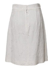 Dolce & Gabbana White Floral Brocade A-line High Waist Skirt