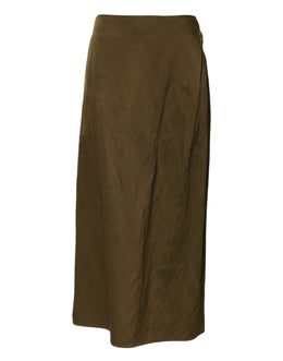Jil Sander Olive Green Viscose A-line High Waist Midi Skirt