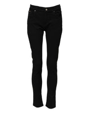 Dolce & Gabbana Black Cotton Logo Skinny Mid Waist Denim Jeans