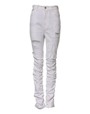 Dolce & Gabbana White Tattered Cotton High Waist Denim Jeans
