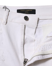 Dolce & Gabbana White Tattered Cotton High Waist Denim Jeans