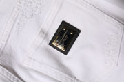 Dolce & Gabbana White Tattered Cotton High Waist Denim Jeans