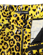 Dolce & Gabbana Yellow Leopard High Waist Slim Pants