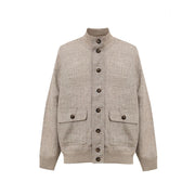 Gran Sasso Beige Linen Biker Jacket
