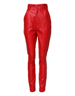 Dolce & Gabbana Red Viscose High Waist Tapered Trouser Pants