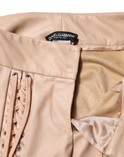 Dolce & Gabbana Beige Lace Details Mid Waist Skinny Pants