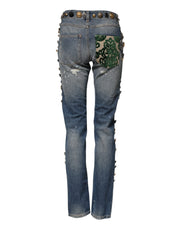 Dolce & Gabbana Blue Embellished Tattered SkinnyDenim Jeans