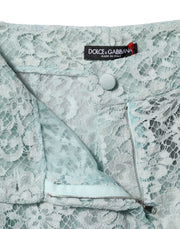 Dolce & Gabbana Mint Green Cotton Floral Lace Trousers Pants