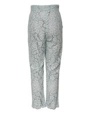 Dolce & Gabbana Mint Green Cotton Floral Lace Trousers Pants