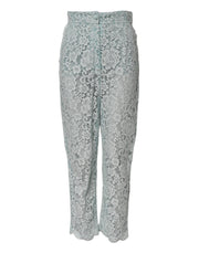 Dolce & Gabbana Mint Green Cotton Floral Lace Trousers Pants