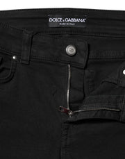 Dolce & Gabbana Black Cotton Logo Skinny MidWaist Denim Jeans