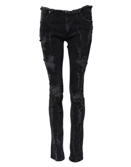 Dolce & Gabbana Black Cotton Tattered Skinny Denim Jeans