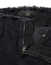 Dolce & Gabbana Black Cotton Tattered Skinny Denim Jeans