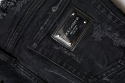 Dolce & Gabbana Black Cotton Tattered Skinny Denim Jeans