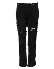 Dolce & Gabbana Black Cotton Tattered Mid Waist Denim Jeans
