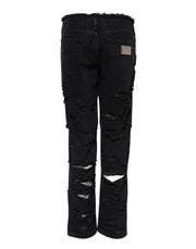 Dolce & Gabbana Black Cotton Tattered Mid Waist Denim Jeans