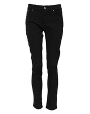 Dolce & Gabbana Black Cotton Logo Skinny Mid Waist Denim Jeans