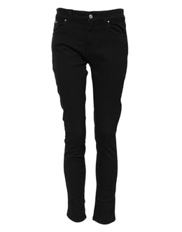 Dolce & Gabbana Black Cotton Logo Skinny Mid Waist Denim Jeans