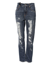 Dolce & Gabbana Blue Cotton Boyfriend Tattered Denim Jeans