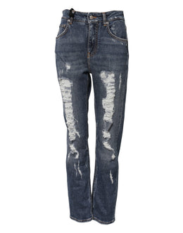 Dolce & Gabbana Blue Cotton Boyfriend Tattered Denim Jeans