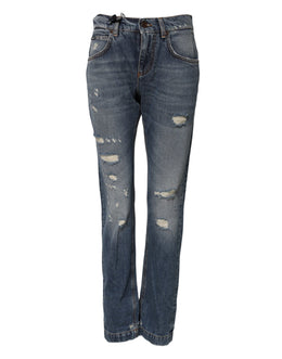 Dolce & Gabbana Blue Cotton Boyfriend Tattered Denim Jeans