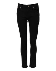 Dolce & Gabbana Black Cotton Logo Skinny Mid Waist Denim Jeans