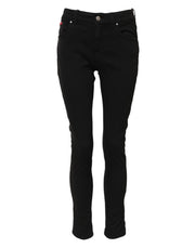 Dolce & Gabbana Black Cotton Logo Skinny Mid Waist Denim Jeans