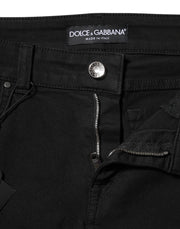 Dolce & Gabbana Black Cotton Logo Skinny Mid Waist Denim Jeans