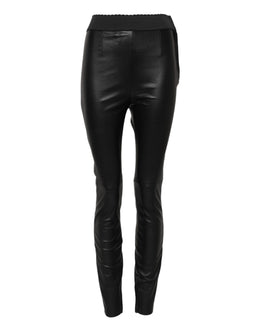 Dolce & Gabbana Black Leather Elastic Waist Pants