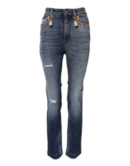 Dolce & Gabbana Blue Rhinestone Embellished Denim Jeans
