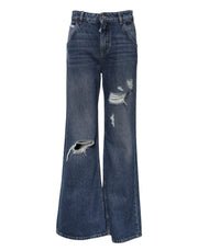 Dolce & Gabbana Blue Cotton Wide Leg Tattered Denim Jeans