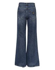 Dolce & Gabbana Blue Cotton Wide Leg Tattered Denim Jeans