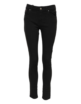 Dolce & Gabbana Black Cotton Logo Skinny Mid Waist Denim Jeans