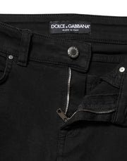 Dolce & Gabbana Black Cotton Logo Skinny Mid Waist Denim Jeans