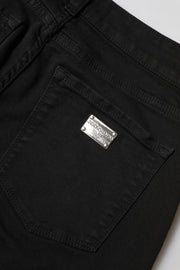 Dolce & Gabbana Black Cotton Logo Skinny Mid Waist Denim Jeans