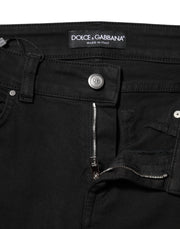 Dolce & Gabbana Black Cotton Logo Skinny Mid Waist Denim Jeans