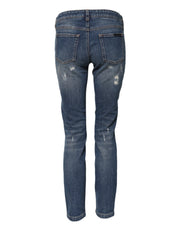 Dolce & Gabbana Blue Play Card Embroidery Skinny Denim Jeans