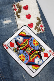 Dolce & Gabbana Blue Play Card Embroidery Skinny Denim Jeans