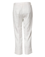 Dolce & Gabbana White Cotton Floral Jacquard Pants