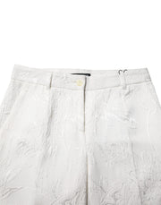 Dolce & Gabbana White Cotton Floral Jacquard Pants