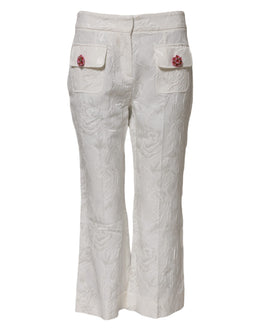 Dolce & Gabbana White Cotton Floral Jacquard Pants