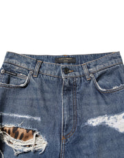 Dolce & Gabbana Blue Tattered Cotton Straight Denim Jeans