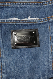 Dolce & Gabbana Blue Tattered Cotton Straight Denim Jeans