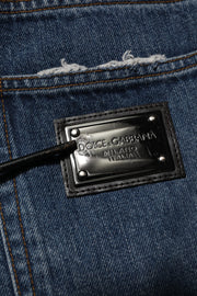 Dolce & Gabbana Blue Tattered Cotton Straight Denim Jeans