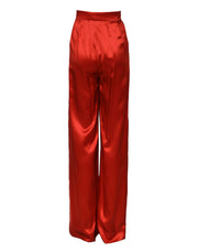 Dolce & Gabbana Red Satin High Waist Wide Leg Pants